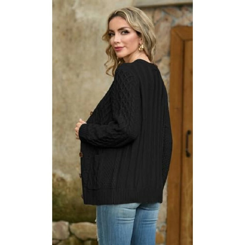 Long Sleeve Cable Knit Cardigan with Pockets, Loose Fit, 100% Acrylic - Picture 3 of 8